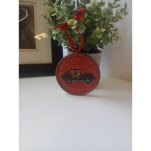 Vintage 1991 Hand Painted Wood Porsche Reindeer Christmas Ornament Hematite